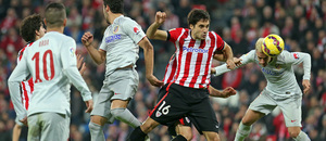 Temporada 14-15. Jornada 16. Athletic de Bilbao - Atlético de Madrid. El primer gol llegó de remate de cabeza.