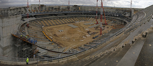 Vista panorámica del estado de las obras del Nuevo Estadio desde el lado norte de la tribuna principal