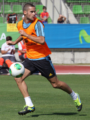 Mario Suárez, en el entrenamiento de la selección absoluta celebrado el miércoles 4 de septiembre en La Ciudad del Fútbol de Las Rozas 