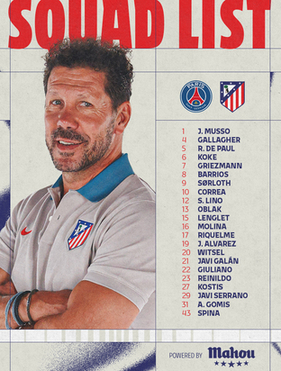 Squad list for PSG-Atleti