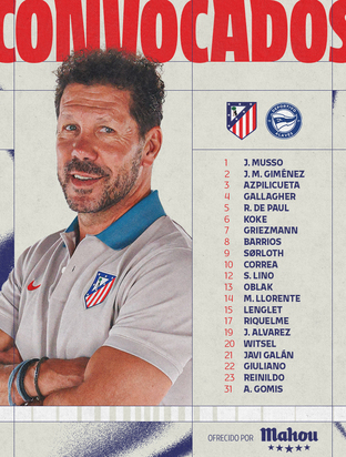 Los citados para el Atleti-Alavés