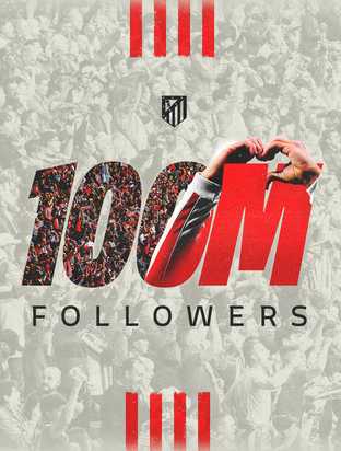 Atlético de Madrid has surpassed 100 million followers on social media