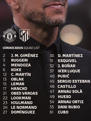 Convocatoria para el Manchester United - Atlético de Madrid