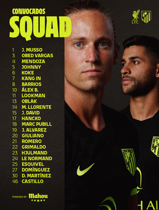 Los convocados para el Liverpool-Atleti