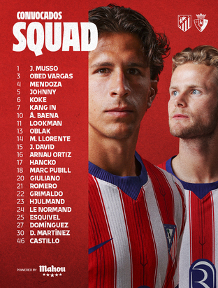 Los convocados para el Atleti-Osasuna