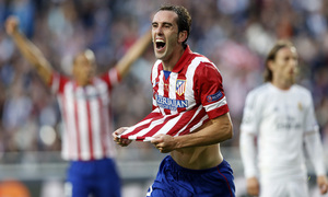 Final Champions League 2014. Real Madrid - Atlético de Madrid. Godín celebra el gol.