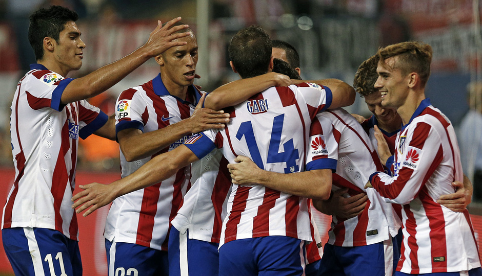 Temporada 14-15. Atlético-Celta. Los jugadores rojiblancos celebran un gol. Foto: Ángel Gutiérrez.