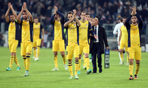 Temporada 14-15. Champions League. Juventus - Atlético de Madrid. El equipo aplaudió a los aficionados rojiblancos.
