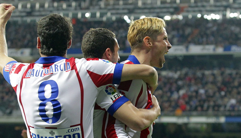 Temporada 14-15. Copa del Rey 1/8 vuelta. Real Madrid - Atlético de Madrid. Torres celebra su segundo gol.