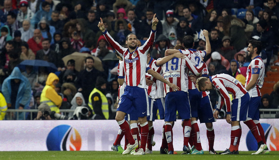 Temporada 14-15. Copa del Rey 1/8 vuelta. Real Madrid - Atlético de Madrid. Mario Suárez, durante el festejo del primer gol.