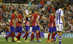 Partido amistoso Atlético de Madrid - Real Sociedad. El equipo celebra el primer tanto del partido