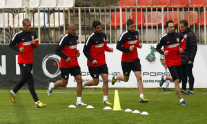 Temporada 12/13. Entrenamiento, varios jugadores corriendo en el entrenamiento en la Ciudad Deportiva de Majadahonda