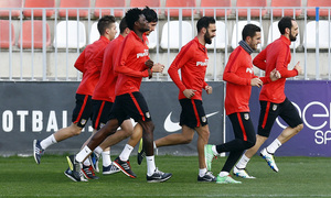 temporada 15/16. Entrenamiento en la ciudad deportiva de Majadahonda. Jugadores corriendo durante el entrenamiento