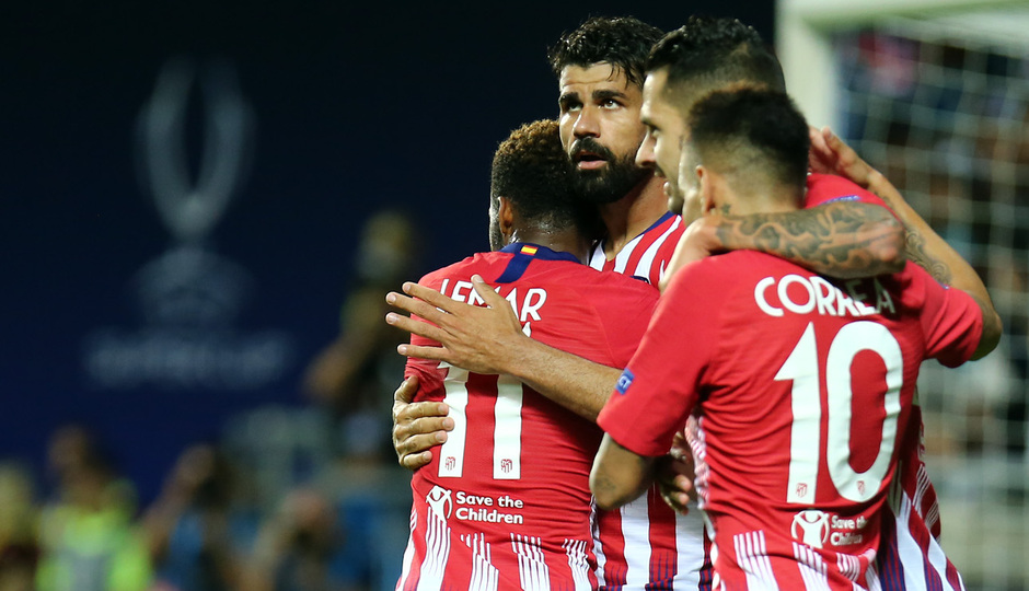 temporada 18/19. Supercopa de Europa. Celebración segundo gol de Diego Costa