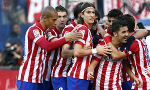 Temporada 2013/ 2014. Atlético de Madrid - Athletic. El equipo celebra el gol de David Villa.