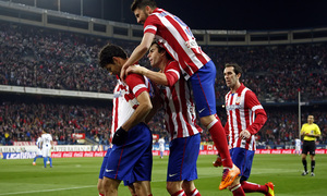 temporada 13/14. Partido Atlético de Madrid-Espanyol. Celebración gol de Costa