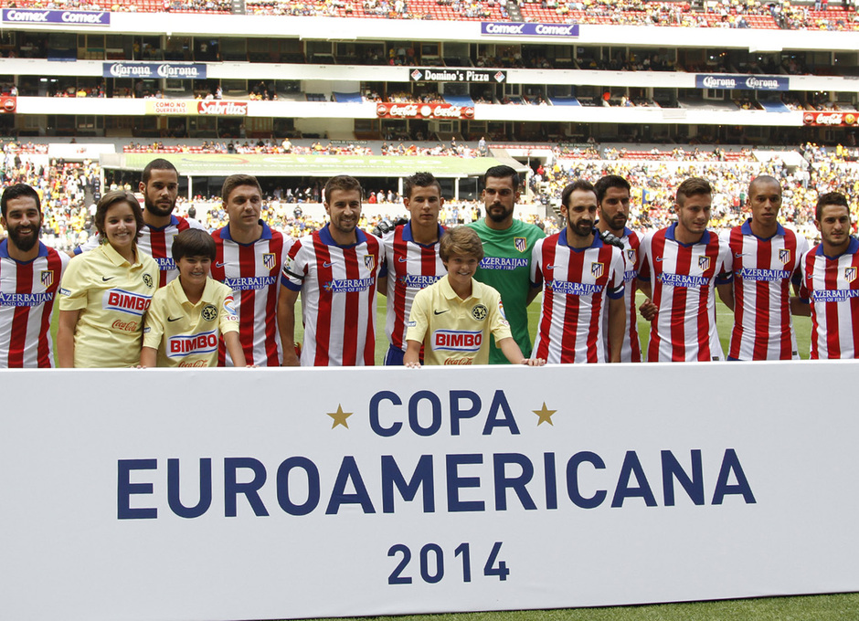 Copa EuroAmericana 2014-15. Once del Atlético ante el América en partido disputado en el estadio Azteca, en México DF