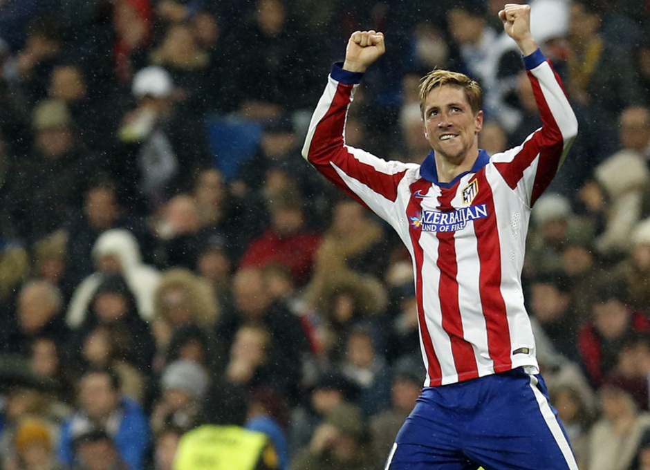 Temporada 14-15. Copa del Rey 1/8 vuelta. Real Madrid - Atlético de Madrid. Celebración de Torres en el segundo gol.