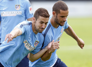 temporada 14/15. Entrenamiento en la ciudad deportiva de Majadahonda. Gabi y Mario realizando ejecicios físicos durante el entrenamiento
