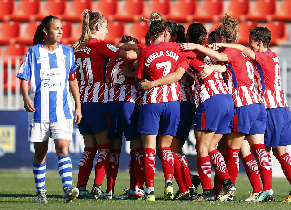 Temporada 17/18. Partido entre el Atlético de Madrid Femenino contra el Sporting de Huelva. Gol de Carla.