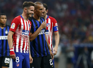 Temporada 2018/2019. Atlético de Madrid Inter de Milán. Internacional Champions Cup. Saúl y Miranda sonriendo.
