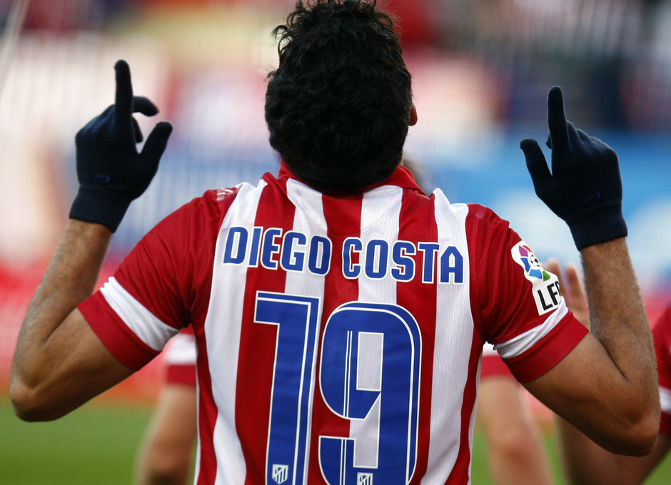 Temporada 20132-2014. Partido Atlético de Madrid- Bilbao, Costa celebrando un gol