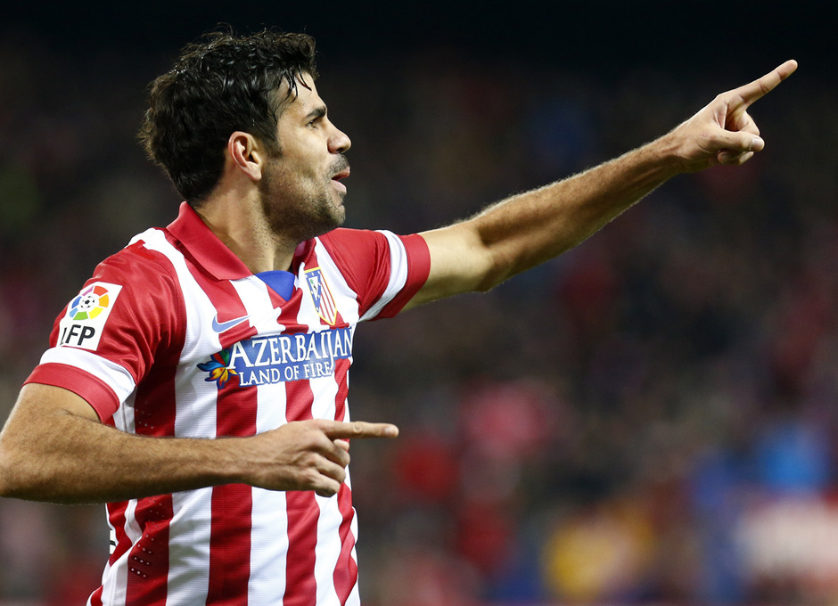 temporada 13/14. Partido Atlético Real Sociedad. Celebración gol de Diego Costa