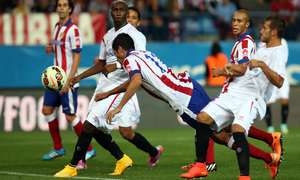 Temporada 14-15. Jornada 6. Atlético de Madrid-Sevilla. Jiménez remata en plancha en el 4-0.