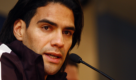 Radamel falcao, en un instante de la rueda de prensa del Rubin-Atlético de Madrid, en Moscú.