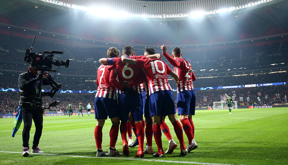 Los jugadores del Atlético festejan un gol al Mónaco (Foto: ATM).