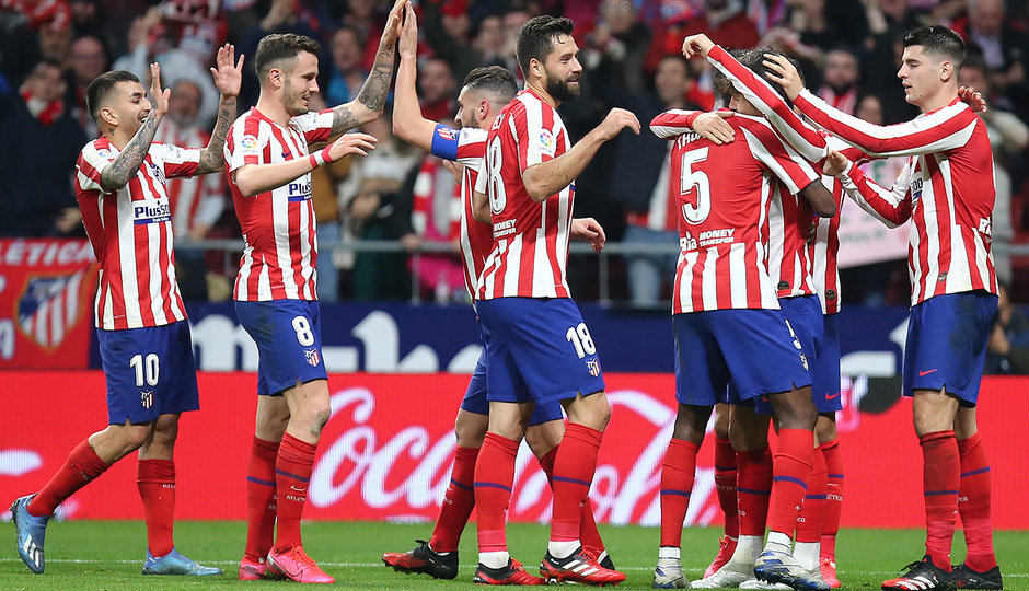 Los jugadores del Atlético de Madrid celebran el tercer gol (Foto: ATM).