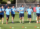 Temporada 14/15. Entrenamiento 06/10. Varios jugadores realizando carrera continua. Foto: Ángel Gutiérrez.