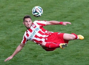 Imagen de un partido de Olympiacos en un partido de la liga griega.