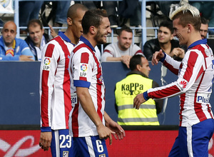 Temporada 14-15. Jornada 31. Málaga -Atlético de Madrid. Griezmann celebra su gol.