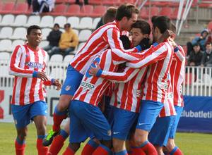 Alegría del Atlético B tras marcar el gol al Real Madrid C. Temporada 12/13.