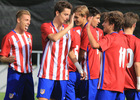 Los jugadores del Atlético Madrileño Juvenil División de Honor festejan uno de los goles ante el Cartagena