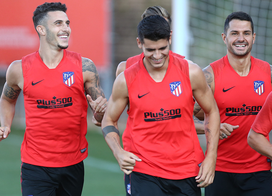 Los jugadores del Atlético de Madrid, en la sesión de este martes (Foto: ATM).