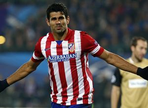 Diego Costa celebra uno de los goles en su debut en Champions con la camiseta rojiblanca