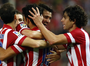 Temporada 13/14. Partido Atlético de Madrid-Betis. Tiago y Villa celebrado el gol