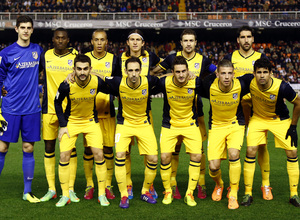 Temporada 13/14 Copa del Rey. Valencia - Atlético de Madrid. Once inicial del Atleti en Mestalla.