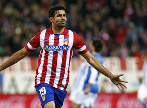 temporada 13/14. Partido Atlético Real Sociedad. Celebración gol de Diego Costa