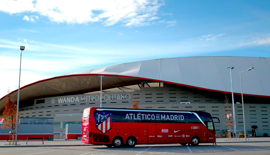 El autobús del Atlético, en el Metropolitano.